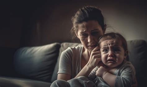 Premium Ai Image Post Natal Depression Mother Suffering And Baby