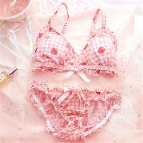 Strawberry Plaid Lingerie Set Bra And Panties Sexy Ddlg Playground
