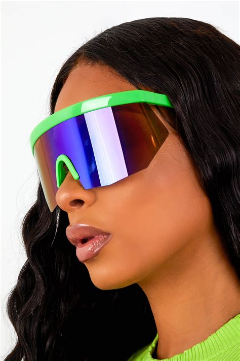 reflective neon green press sunglasses futuristic sunglasses girl with sunglasses sunglasses