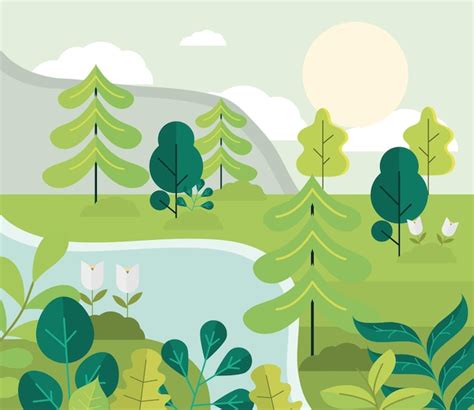 Premium Vector Forest River Trees
