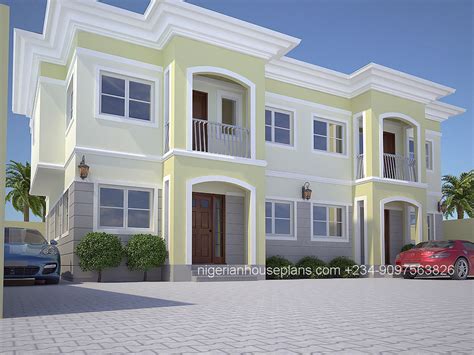 Bedroom Semi Detached Duplex Ref Nigerian House Plans