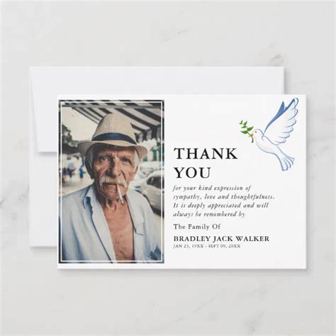 Simple White Dove Photo Funeral Sympathy Thank You Card Zazzle