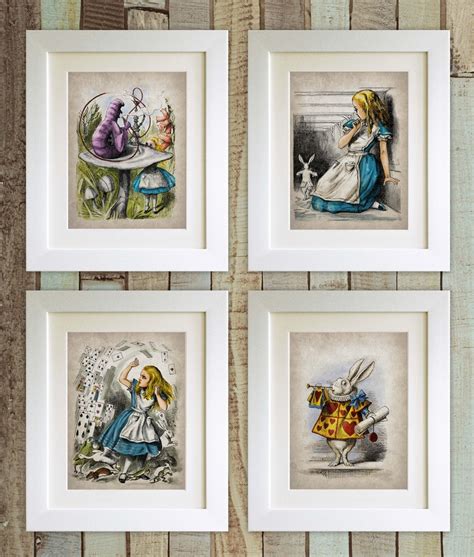Set Of 4 Alice In Wonderland Vintage Style Prints Etsy