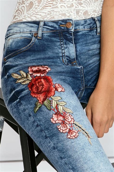 free shipping bothwinner stretch embroidered jeans for women denim pants rose jkp507