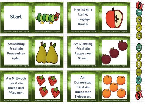 Mit der kleinen raupe nimmersatt schuf eric carle einen. Lesedomino Raupe Nimmersatt mit mehr Text | Raupe, Die ...