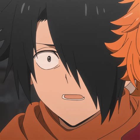 An Anime Character With Black Hair And Orange Eyes