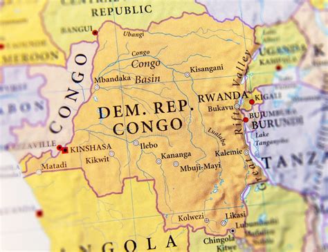 Geographic Map Of Democratic Republic Congo With Important Cities Stock