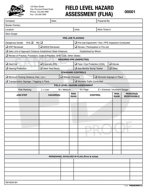 Field Level Hazard Assessment FLHA1 Custom Form Forms Direct