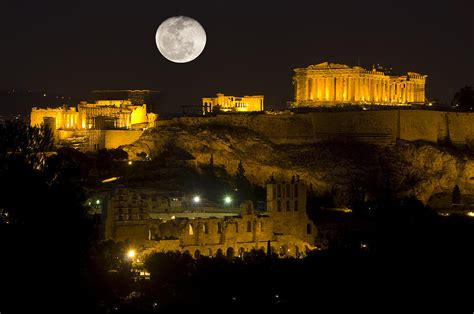 Acropolis Of Athens At Night With Full Moon Photograph By Ilin Wu
