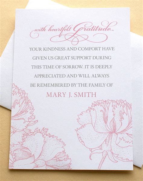 Funeral Thank You Cards With Pink Carnations Personalized Etsy