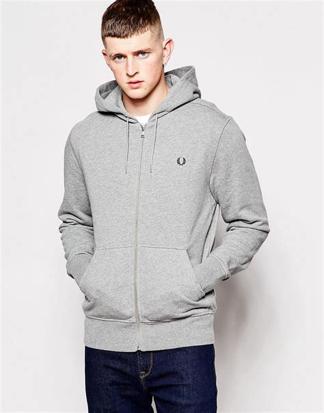 fred perry fred perry zip up hoodie in steel marl at asos