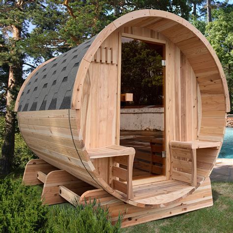 Aleko Outdoor Rustic Cedar Barrel 4 Person Sauna With Panoramic View Roofing 703980258323 Ebay