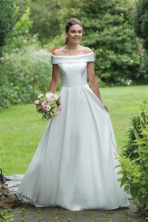 Style Clean Mikado A Line Gown With Cuff Neckline Sweetheart Gowns