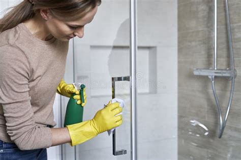 Woman Cleaning Bathroom Stock Image Image Of Bathroom 251286869