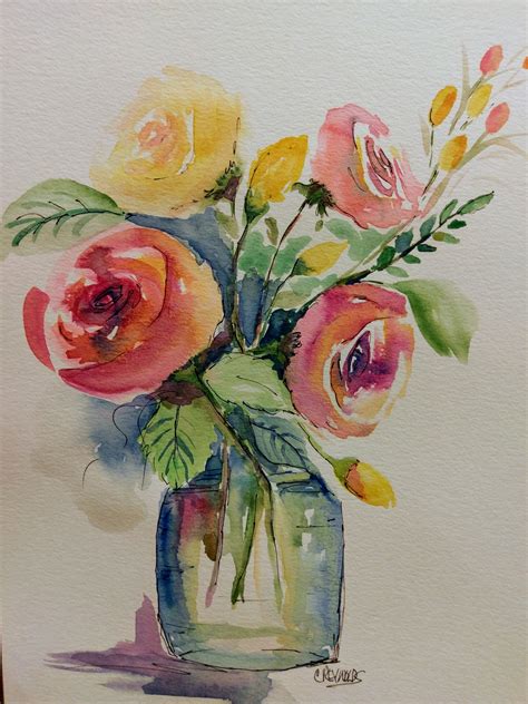 Flower Vase In Watercolor By Chris Reynolds Watercolor Flower Art