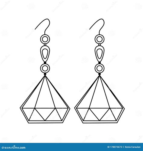 Jewelry Earrings Fashion Black And White Outline Coloring Page Doodle