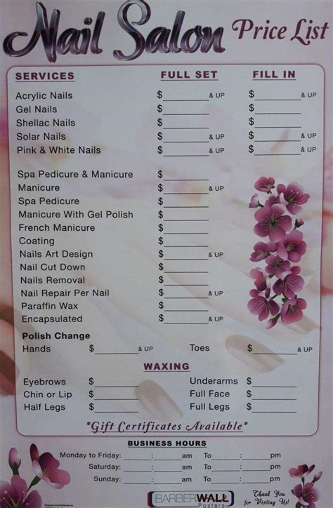 Nail Salon Price List Poster By Barberwall Nail Salon Decor Nail Salon