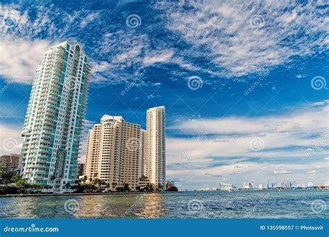 City Skyscrapers On Blue Sea Side In Miami Usa Stock Image Image Of