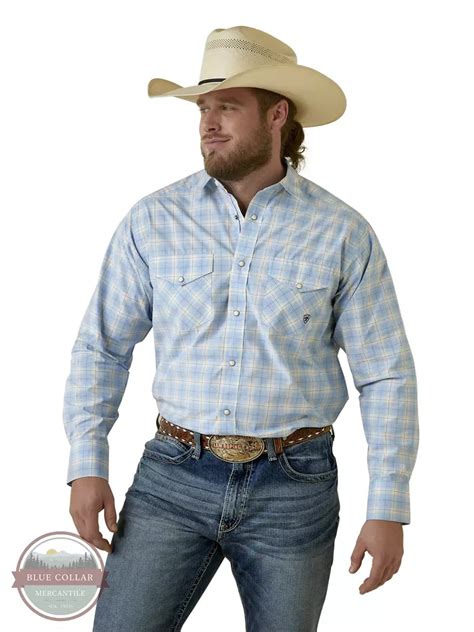 ariat 10044974 pro series malik classic fit long sleeve snap shirt in blue plaid
