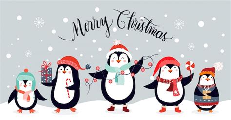 Premium Vector Christmas Card With Cute Penguins Isolated On An