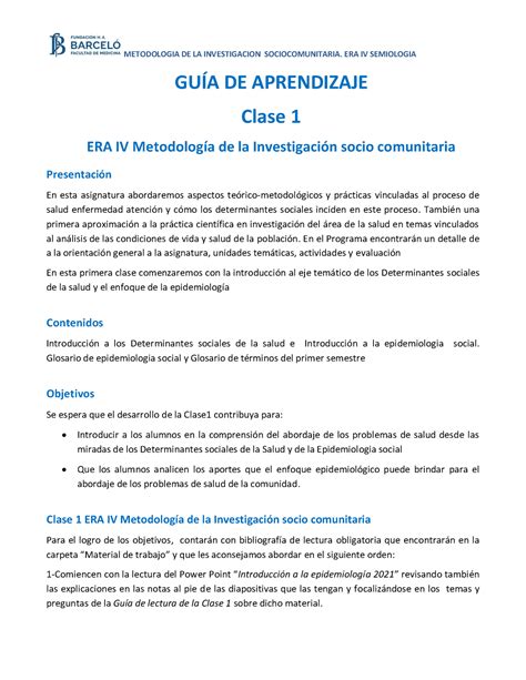 Guia De Aprendizaje Clase 1 Era Iv Metodologia Metodologia De La