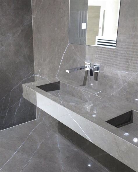 Pietra Grey Porcelain Tile Marble Look Slab Floor And Wall