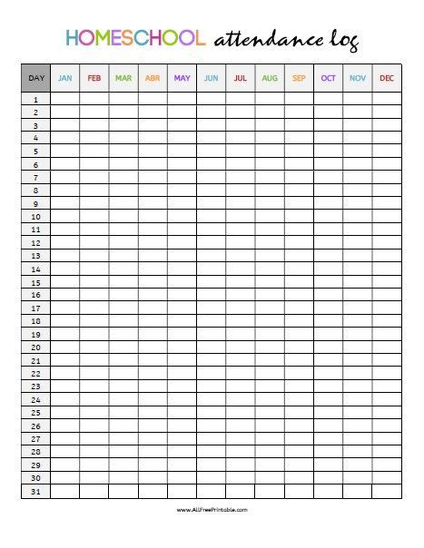 A Printable Homeschool Attendance Log Is Shown In The Middle Of This Image