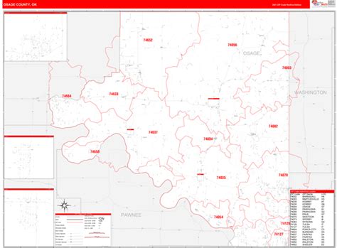 Osage County Ok Wall Map Red Line Style
