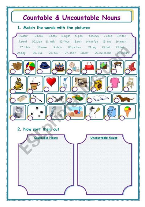 Countable And Uncountble Nouns Esl Worksheet By Jwld