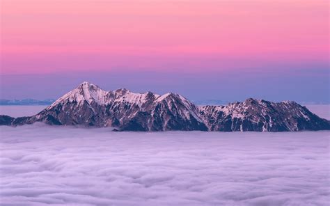 Download 3840x2400 Wallpaper Pink Sky Clouds Sunset Mountains 4k