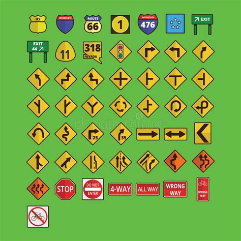 Set Warnings Road Signs Stock Illustrations 52 Set Warnings Road