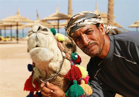 Camello Del Montar A Caballo Del Hombre A Lo Largo De La Playa Imagen