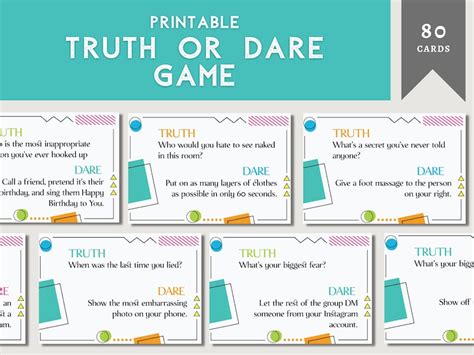 Truth Or Dare Printable Party Game Drinking Game Party Activity For Adults Fun Games