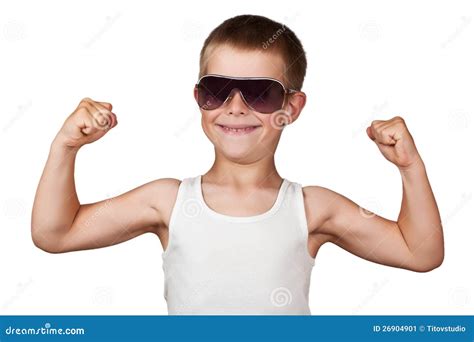 Boy Showing His Muscles Isolated On White Stock Image Image Of