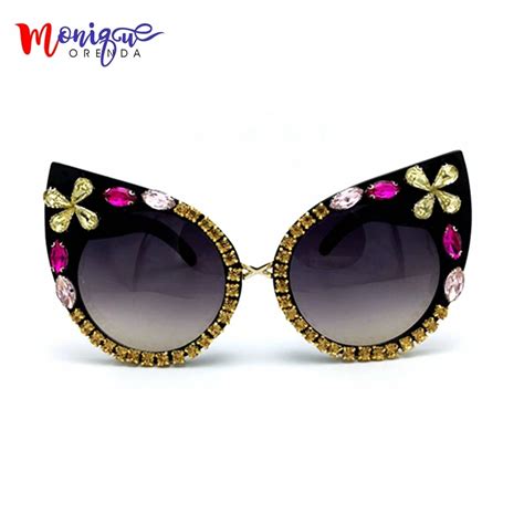 2017 women sunglasses luxury rhinestone sunglasses colorful crystal decoration cat eyes