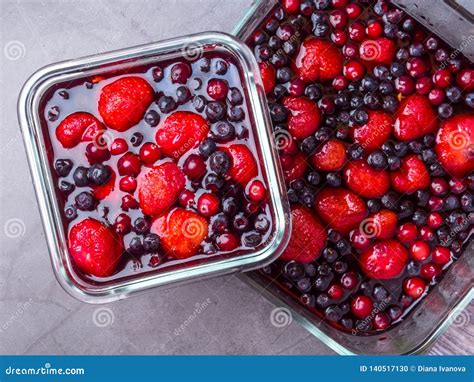Fruit Jelly With Berries In Glass Bowls Stock Photo Image Of