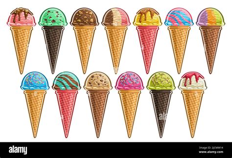 Vector Ice Cream Set Lot Collection Of Cut Out Different Illustrations Of Group Refreshing