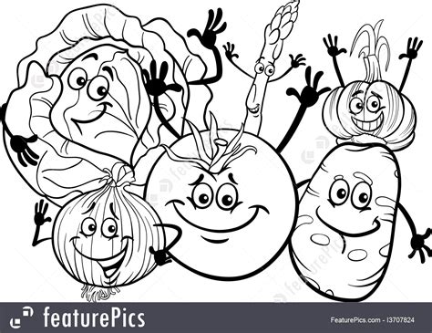Download coloring book pages stock vectors. Vegetables Group Cartoon For Coloring Book Illustration