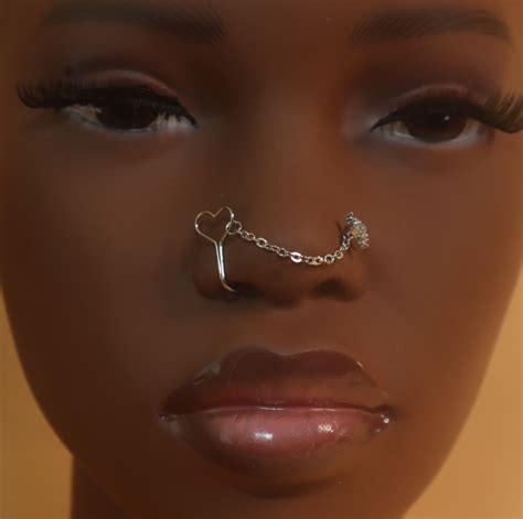 Heaven L Bend Nose Ring Chain Cuff Stud Piercing Jewelry In 2022 Nose