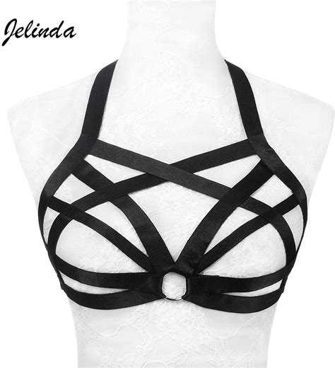 Jelinda Harness Cage Bra Elastic Womens Black Strappy Cupless Breast Bra Harness Ebay