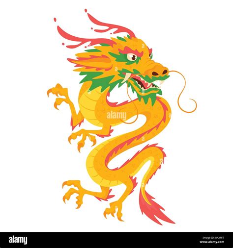 Chinese Traditional Yellow Color Dragon Illustration Isolated On White