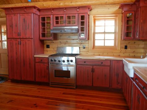 Weathered Red Kitchen Cabinets
