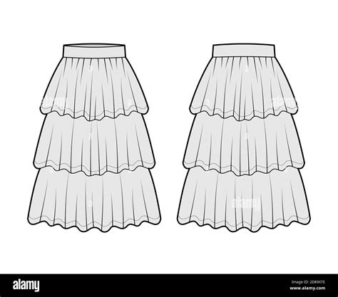 Skirt Layered Ruffle Tiared Flounce Technical Fashion Illustration With