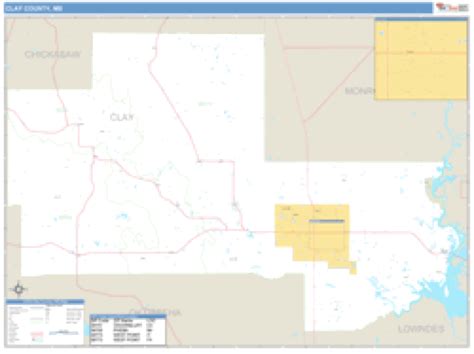 Clay County Mississippi Zip Code Wall Map