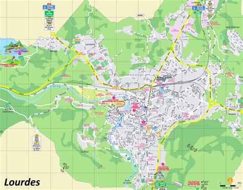 Plano de ciudades, mapa de carretera y mapa turístico portugal, con los hoteles, los lugares turísticos y los restaurantes michelin portugal. Lourdes Tourist Map