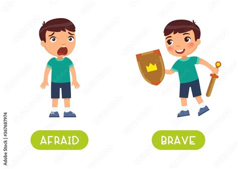 Afraid And Brave Antonyms Word Card Vector Template Flashcard For