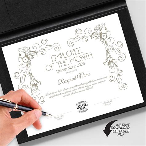 Employee Of The Month Or Year Editable Certificate Template Etsy