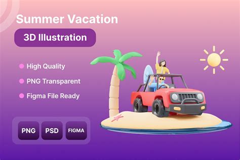 Summer Vacation 3d Illustration Graphics Envato Elements