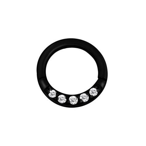 Black Steel Septum Ring Front Facing Cubic Zirconia 16 Gauge 8mm Essential Beauty