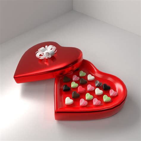 Heart Shape Chocolate Box With Ribbon 3d Model Cgtrader